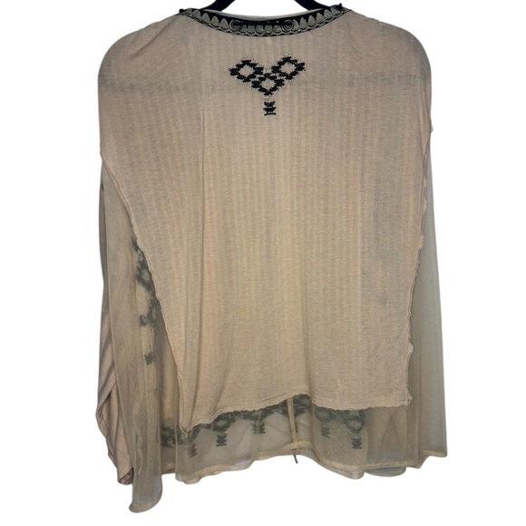 Free People Embroidered Oversized Sheer Boho Eden Top Tan Black Size Small - Picture 8 of 14